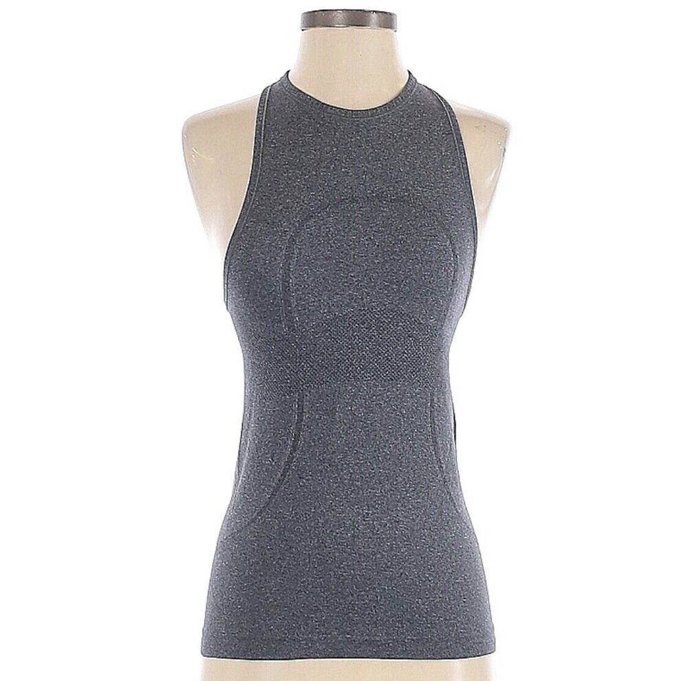Lululemon Women Heathered Black Gray High Neck Swiftly Tech Tank Seamless Top 4